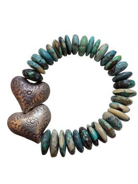 Sterling Heishi Style Turquoise and Heart Bracelet (A9336)